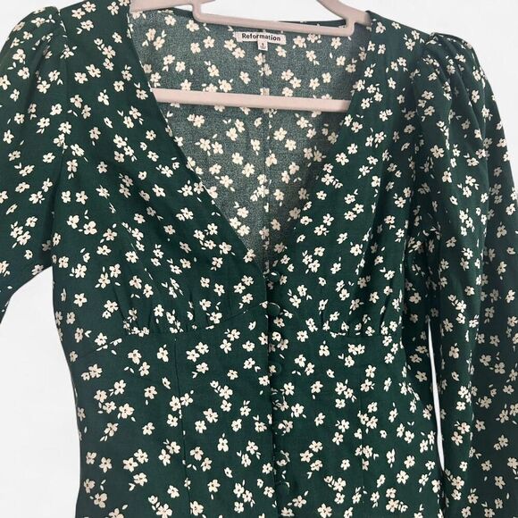 Reformation Nell Top in Annette Green Floral – Cottage Romance Blouse Small - Picture 7 of 8